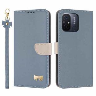 For Redmi 11A / 12C Metal Bow Leather Phone Case with Hand Strap(Light Blue)