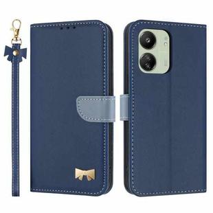 For Redmi 13C 4G Global Metal Bow Leather Phone Case with Hand Strap(Dark Blue)