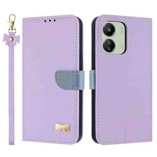 For Redmi 13C 4G Global Metal Bow Leather Phone Case with Hand Strap(Purple)
