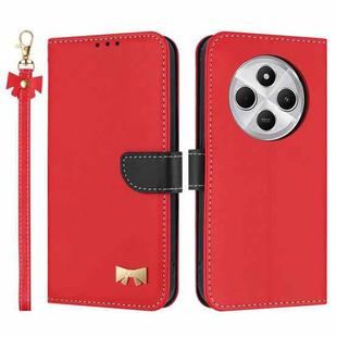 For Redmi 14C 4G / Poco C75 Metal Bow Leather Phone Case with Hand Strap(Red)