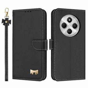 For Redmi 14C 4G / Poco C75 Metal Bow Leather Phone Case with Hand Strap(Black)