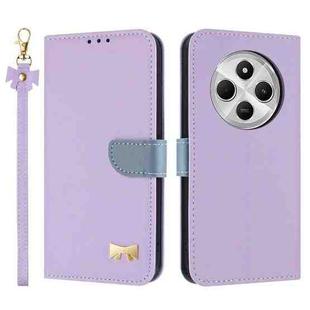 For Redmi 14C 4G / Poco C75 Metal Bow Leather Phone Case with Hand Strap(Purple)