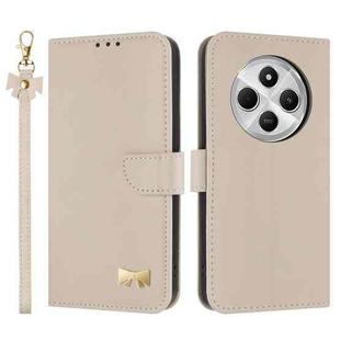 For Redmi 14C 4G / Poco C75 Metal Bow Leather Phone Case with Hand Strap(Apricot)
