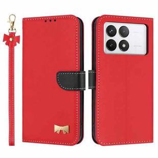 For Redmi K70 Pro / Poco F6 Pro 5G Metal Bow Leather Phone Case with Hand Strap(Red)