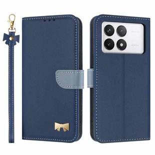 For Redmi K70 Pro / Poco F6 Pro 5G Metal Bow Leather Phone Case with Hand Strap(Dark Blue)