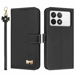 For Redmi K70 Pro / Poco F6 Pro 5G Metal Bow Leather Phone Case with Hand Strap(Black)