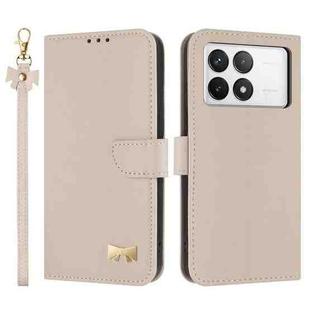 For Redmi K70 Pro / Poco F6 Pro 5G Metal Bow Leather Phone Case with Hand Strap(Apricot)