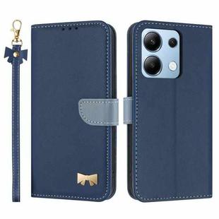 For Redmi Note 13 4G Global Metal Bow Leather Phone Case with Hand Strap(Dark Blue)