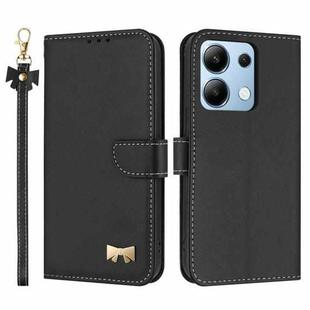 For Redmi Note 13 4G Global Metal Bow Leather Phone Case with Hand Strap(Black)