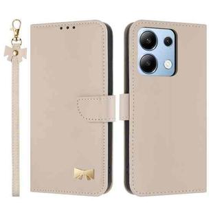 For Redmi Note 13 4G Global Metal Bow Leather Phone Case with Hand Strap(Apricot)