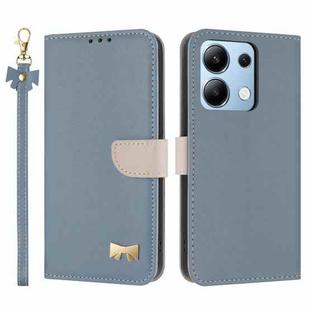 For Redmi Note 13 4G Global Metal Bow Leather Phone Case with Hand Strap(Light Blue)