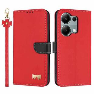 For Redmi Note 13 Pro 4G Global Metal Bow Leather Phone Case with Hand Strap(Red)