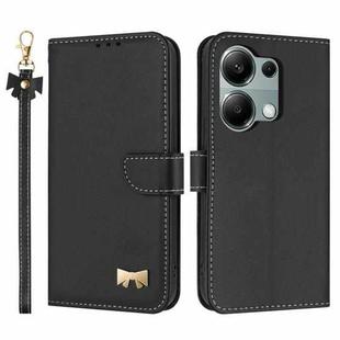 For Redmi Note 13 Pro 4G Global Metal Bow Leather Phone Case with Hand Strap(Black)