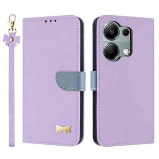 For Redmi Note 13 Pro 4G Global Metal Bow Leather Phone Case with Hand Strap(Purple)