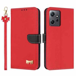 For Redmi Note 12 4G Metal Bow Leather Phone Case with Hand Strap(Red)