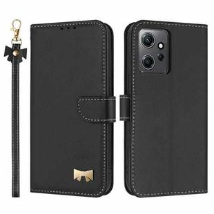 For Redmi Note 12 4G Metal Bow Leather Phone Case with Hand Strap(Black)
