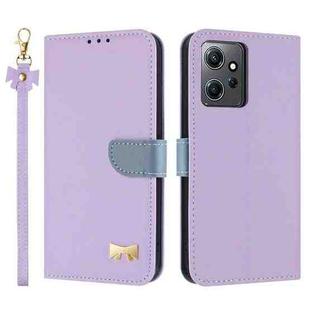 For Redmi Note 12 4G Metal Bow Leather Phone Case with Hand Strap(Purple)