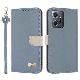 For Redmi Note 12 4G Metal Bow Leather Phone Case with Hand Strap(Light Blue)