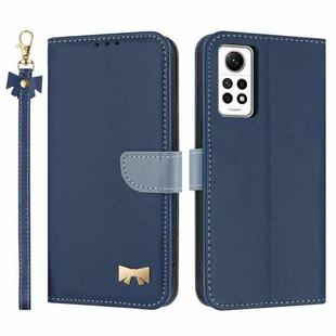 For Redmi Note 12 Pro 4G Global Metal Bow Leather Phone Case with Hand Strap(Dark Blue)