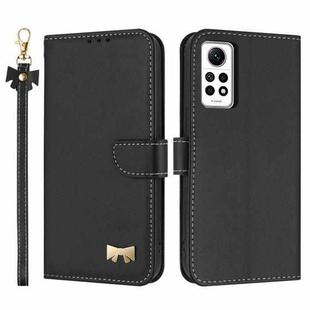For Redmi Note 12 Pro 4G Global Metal Bow Leather Phone Case with Hand Strap(Black)