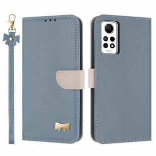 For Redmi Note 12 Pro 4G Global Metal Bow Leather Phone Case with Hand Strap(Light Blue)