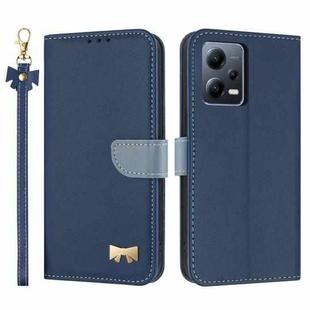 For Redmi Note 12 Pro 5G Metal Bow Leather Phone Case with Hand Strap(Dark Blue)