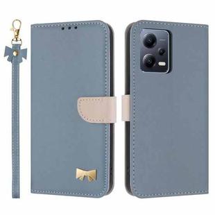 For Redmi Note 12 Pro 5G Metal Bow Leather Phone Case with Hand Strap(Light Blue)