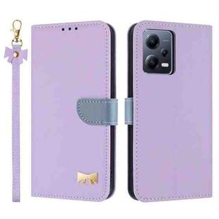 For Redmi Note 12 Pro+ 5G Metal Bow Leather Phone Case with Hand Strap(Purple)