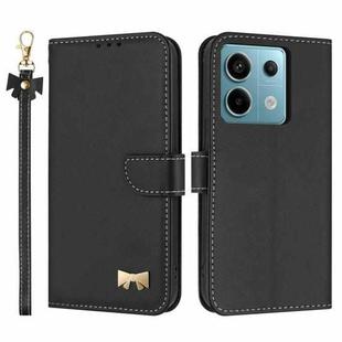 For Redmi Note 13 5G Metal Bow Leather Phone Case with Hand Strap(Black)