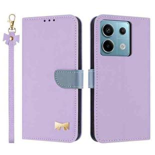 For Redmi Note 13 Pro 5G / Poco X6 Metal Bow Leather Phone Case with Hand Strap(Purple)