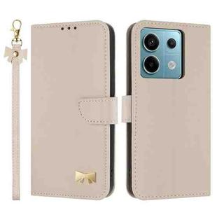 For Redmi Note 13 Pro 5G / Poco X6 Metal Bow Leather Phone Case with Hand Strap(Apricot)