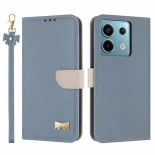 For Redmi Note 13 Pro 5G / Poco X6 Metal Bow Leather Phone Case with Hand Strap(Light Blue)