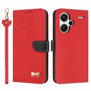 For Redmi Note 13 Pro+ Metal Bow Leather Phone Case with Hand Strap(Red)