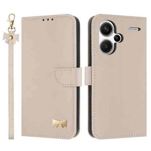 For Redmi Note 13 Pro+ Metal Bow Leather Phone Case with Hand Strap(Apricot)