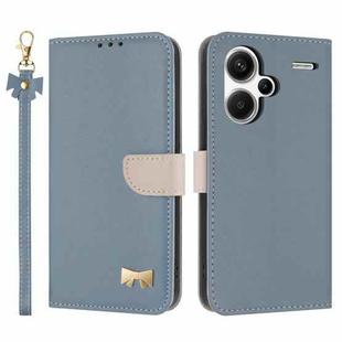 For Redmi Note 13 Pro+ Metal Bow Leather Phone Case with Hand Strap(Light Blue)