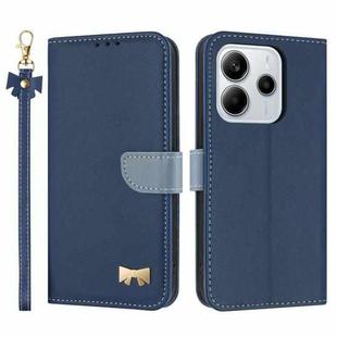 For Redmi Note 14 4G 163.25mm Metal Bow Leather Phone Case with Hand Strap(Dark Blue)