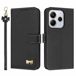 For Redmi Note 14 5G Metal Bow Leather Phone Case with Hand Strap(Black)