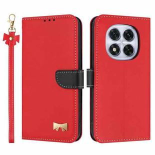 For Redmi Note 14 Pro 4G Global Metal Bow Leather Phone Case with Hand Strap(Red)