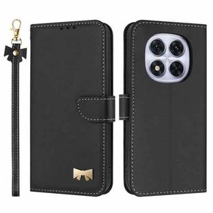 For Redmi Note 14 Pro 4G Global Metal Bow Leather Phone Case with Hand Strap(Black)