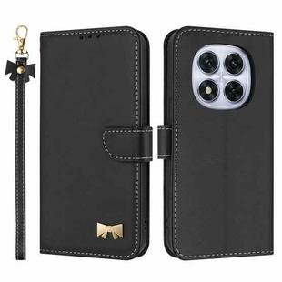 For Redmi Note 14 Pro 5G / 14 Pro+ Metal Bow Leather Phone Case with Hand Strap(Black)