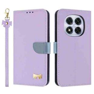 For Redmi Note 14 Pro 5G / 14 Pro+ Metal Bow Leather Phone Case with Hand Strap(Purple)