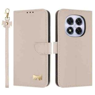 For Redmi Note 14 Pro 5G / 14 Pro+ Metal Bow Leather Phone Case with Hand Strap(Apricot)