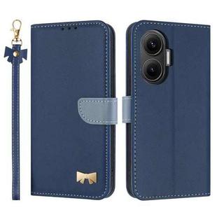 For Redmi Turbo 4 Pro / Poco X7 Pro Metal Bow Leather Phone Case with Hand Strap(Dark Blue)