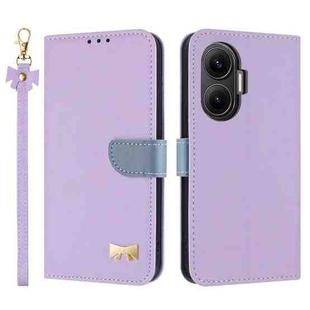 For Redmi Turbo 4 Pro / Poco X7 Pro Metal Bow Leather Phone Case with Hand Strap(Purple)