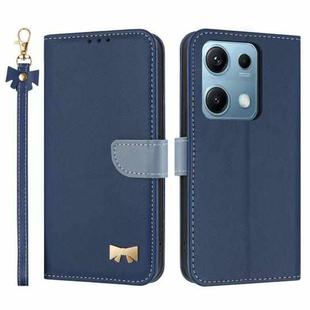 For Redmi Note 14S 4G Metal Bow Leather Phone Case with Hand Strap(Dark Blue)