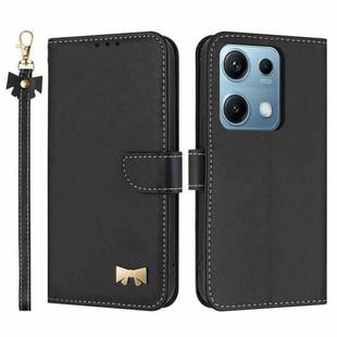 For Redmi Note 14S 4G Metal Bow Leather Phone Case with Hand Strap(Black)