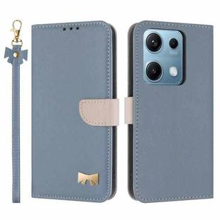 For Redmi Note 14S 4G Metal Bow Leather Phone Case with Hand Strap(Light Blue)
