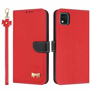 For Kyocera Kantan Sumaho3 A205KC Metal Bow Leather Phone Case with Hand Strap(Red)