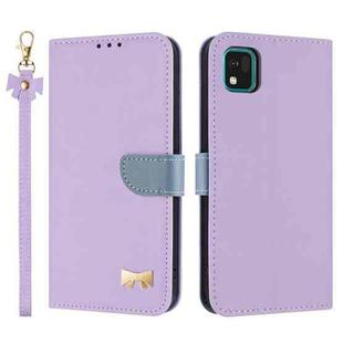 For Kyocera Kantan Sumaho3 A205KC Metal Bow Leather Phone Case with Hand Strap(Purple)