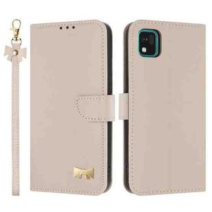 For Kyocera Kantan Sumaho3 A205KC Metal Bow Leather Phone Case with Hand Strap(Apricot)